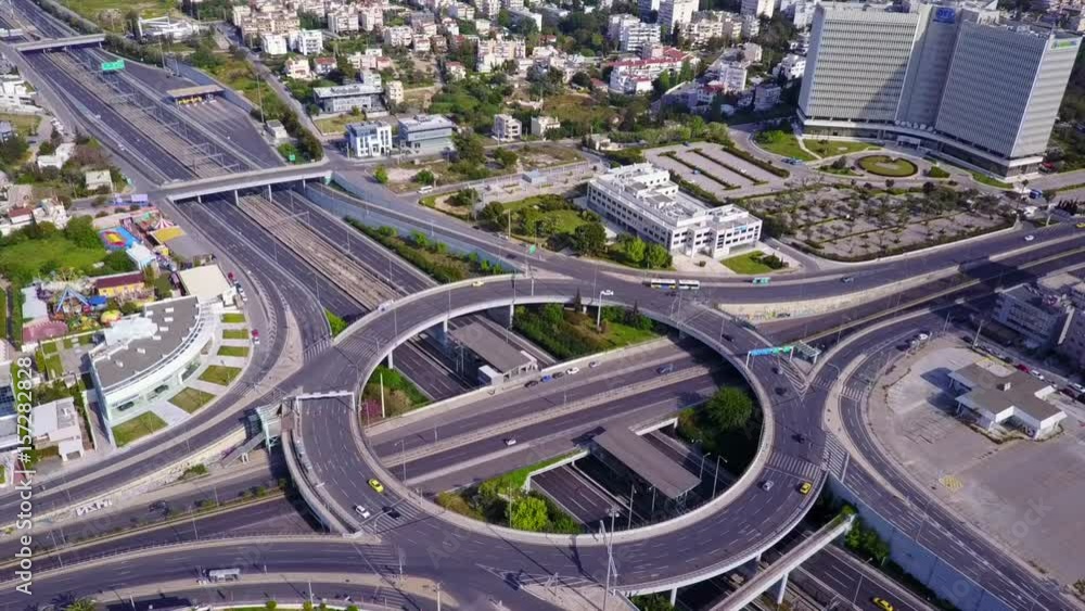 Aerial drone video of Attiki odos interchange in Maroussi, Athens, Attica, Greece Aerial drone video of Attiki odos interchange in Maroussi, Athens, Attica, Greece