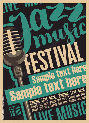 vector poster for a jazz festival live music with a microphone and place for text in retro style