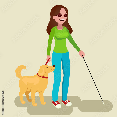 Girl disabled and guide-dog. Blind teenager with his faithful companion.