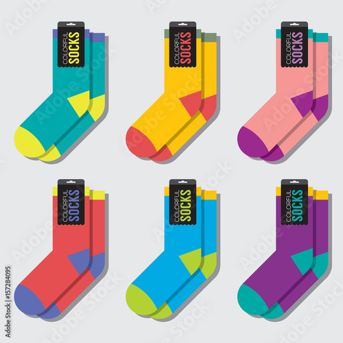 Flat Design Colorful Socks Set Vector Illustration
