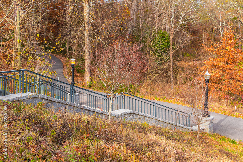 The Piedmont Park Trail and stairs to Grand Arbor in autumn day, Atlanta, USA. The Piedmont Park Trail and stairs to Grand Arbor in autumn day, Atlanta, USA.