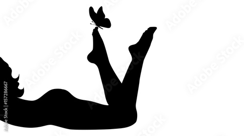 Vector silhouette of woman with butterfly.