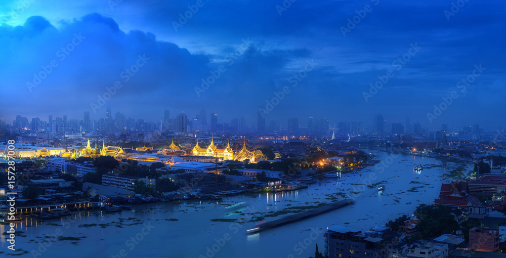 Aerial view Panorama Grand palace which is Popular landmark in Bangkok.