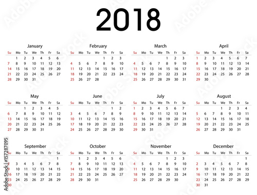 2018 calendar template for companies and private use - simple black and white design schedule, planner and organizer