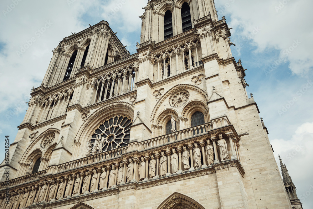 Look from below at beautiful Notre Dame Cathedral