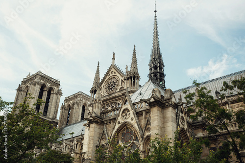 Look from below at beautiful Notre Dame Cathedral © myronovychoksana