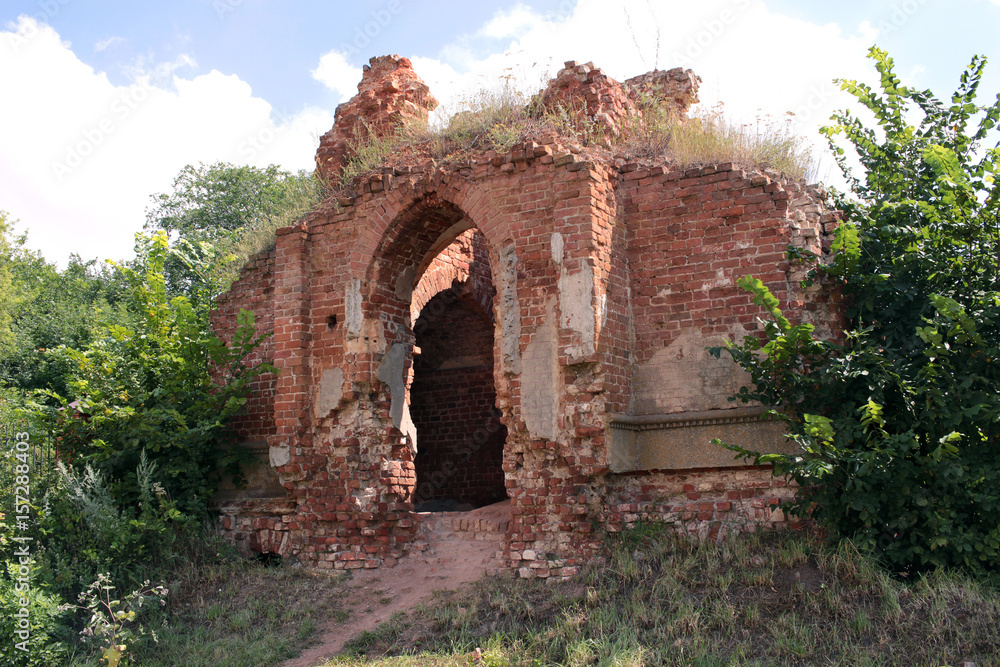 ruined old red brick building