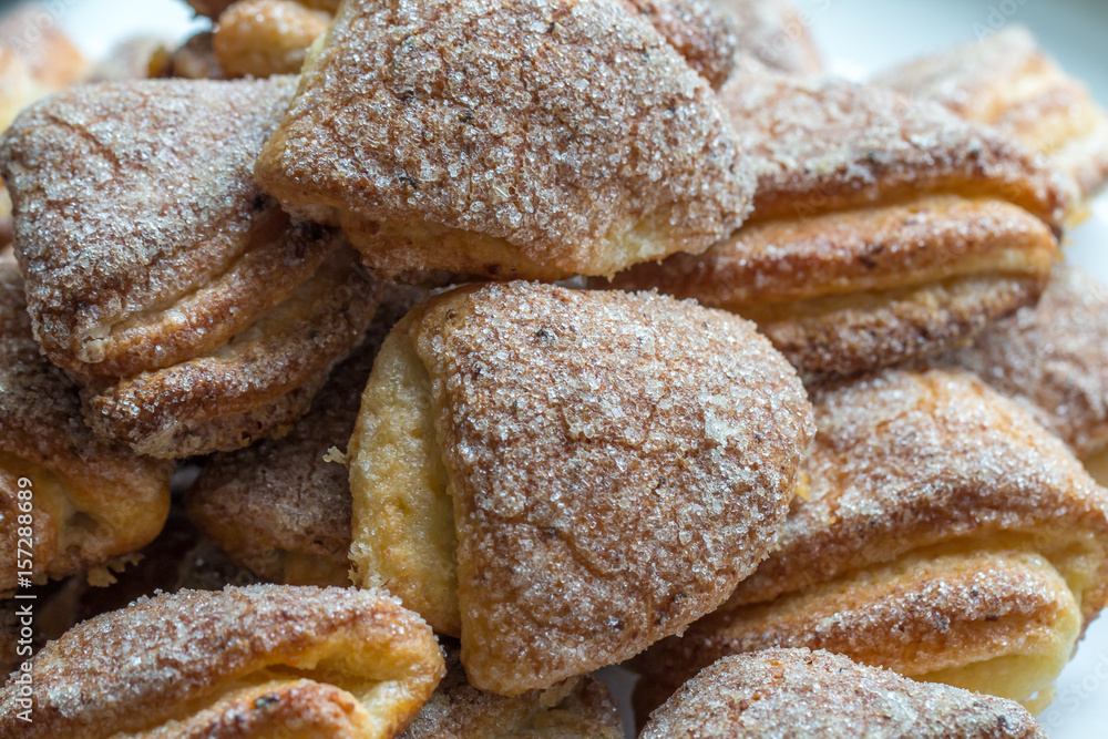 Heap of puff pastry cookies close up Heap of puff pastry cookies close up