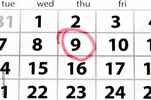 Canvas Print White calendar page with date circled in red