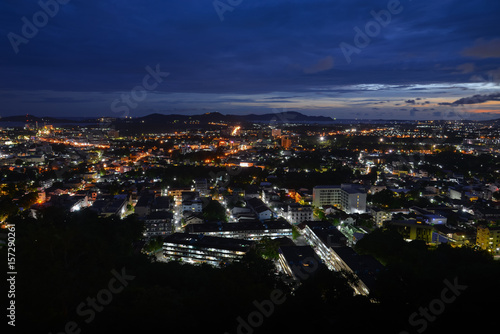 viewpoint on hill see to phuket town in twilight