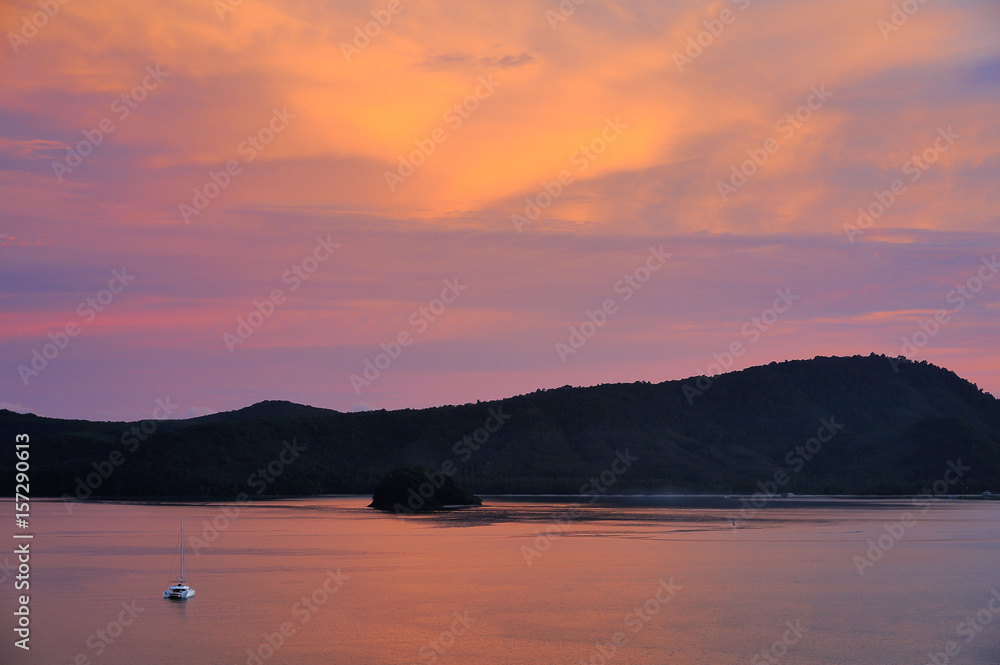 sailing boat silhouette at sunset