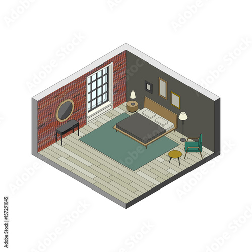 Bedroom in isometric view