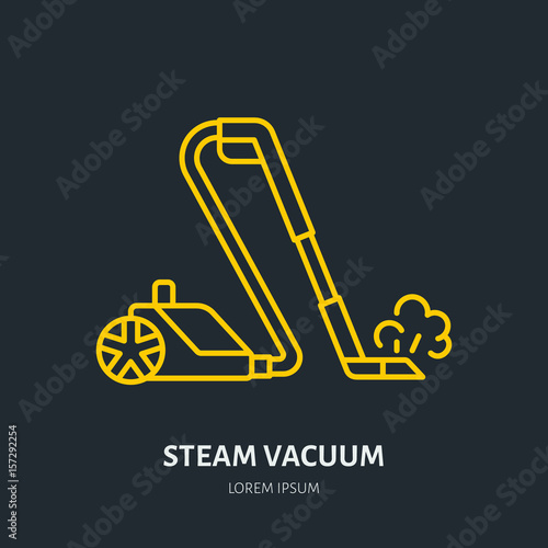 Steam vacuum cleaner flat line icon, logo. Vector illustration of household appliance for housework equipment shop or cleaning service.