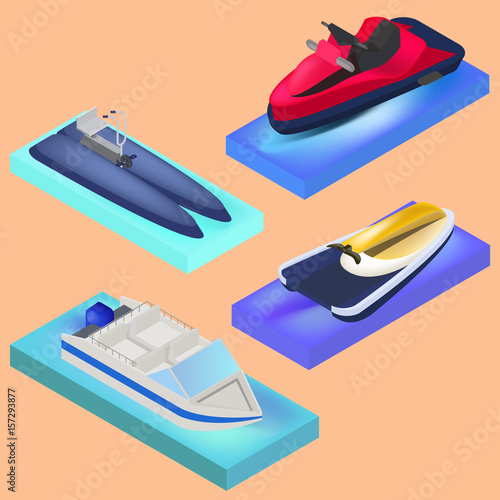 Isometric water transport, motor boat, water bike, jet ski