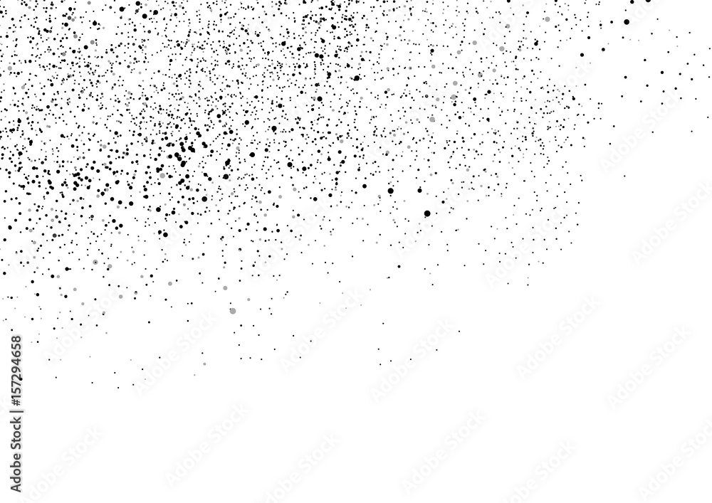 Multiple random black particles over white background. Spotted Particle Dust Fog or Powder Cloud