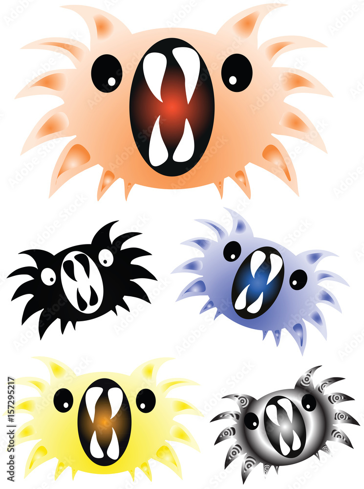 Fototapeta premium Spider Monster Characters With Teeth Vector Illustration