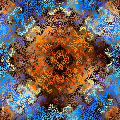 Seamless background pattern. Decorative symmetric mosaic.