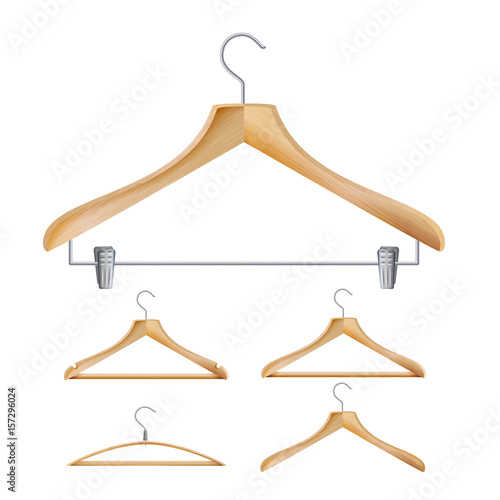 Wooden Clothes Hangers Vector. Illustration Of Classic Clothes Hanger Isolated On White Background.