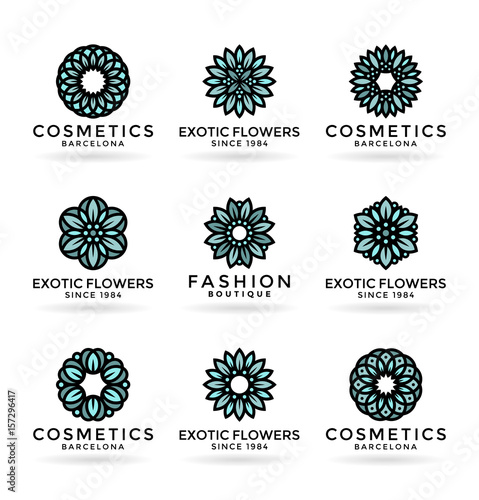 Vector flower logo templates, icons and decorative elements