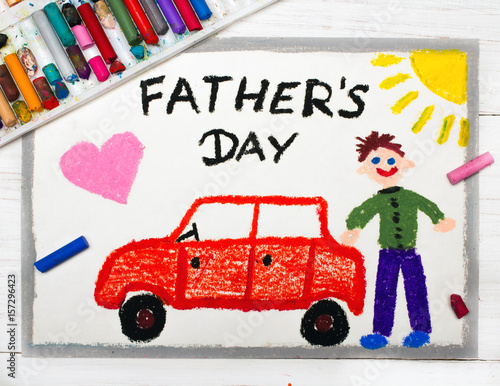 Colorful drawing: Happy fathers day card made by a child