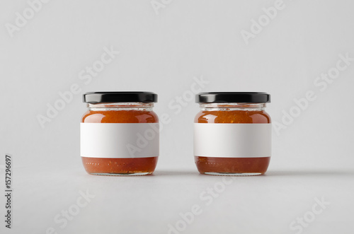 Quince Preserve Jar Mock-Up - Two Jars. Blank Label