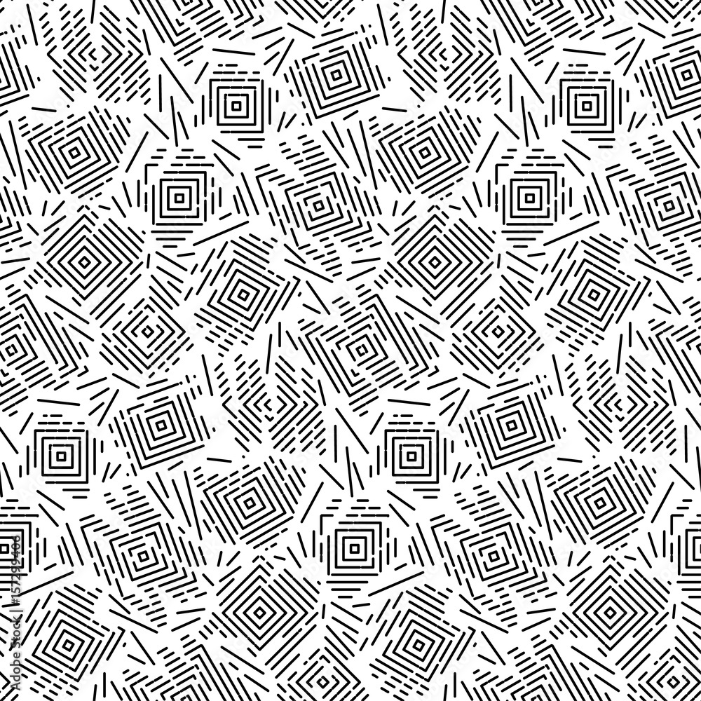 Seamless concentric square vector pattern. Monochrome abstract geometric ornament.