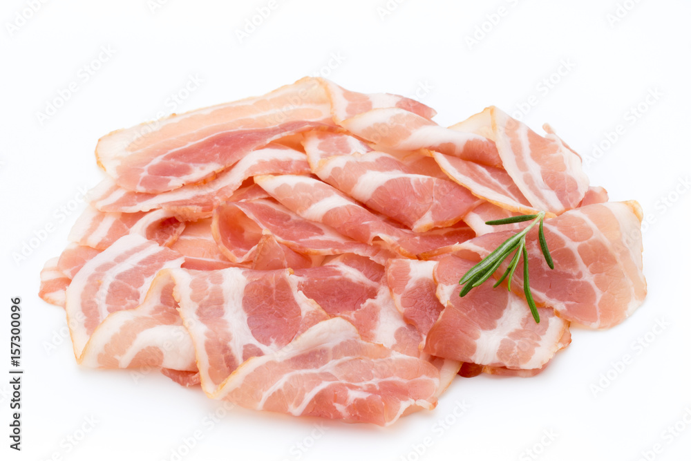 Bacon isolated on white background. Delikatese food. Bacon isolated on white background. Delikatese food.