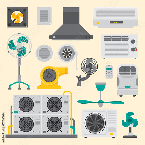 Air conditioner airlock systems equipment ventilator conditioning climate fan technology temperature cool vector illustration