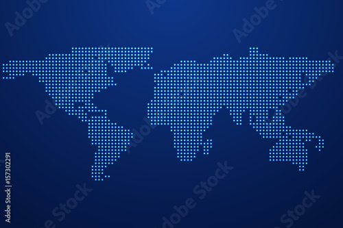 Worldmap template silhouette with glow dots. World map for infographic. Vector illustration isolated on white