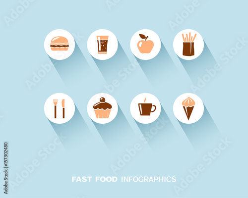 Fast food infographic with flat icons set