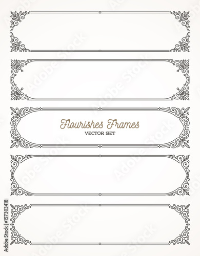 Set of flourishes calligraphic elegant ornamental frames - vector illustration.