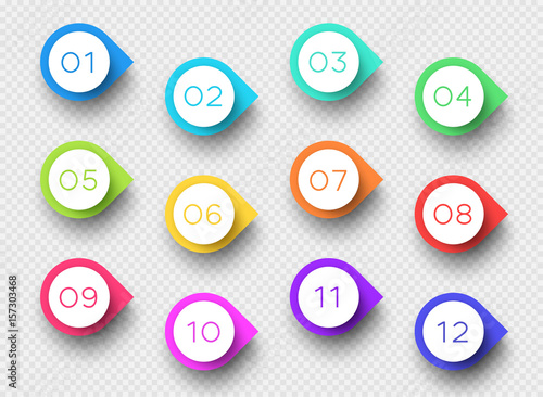 Number Bullet Point Colorful 3d Markers 1 to 12 Vector Fototapet