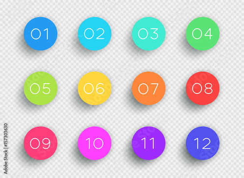 Number Bullet Point Colorful 3d Circles 1 to 12 Vector