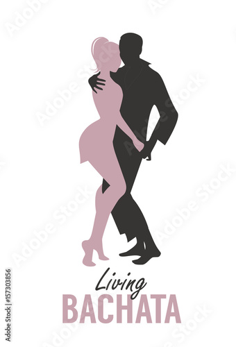 Young couple silhouettes dancing bachata, salsa or latin music.