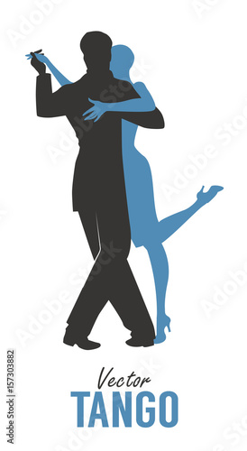 Silhouette of elegant couple dancing tango. Vector Illustration