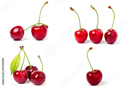 Red sweet cherry isolated on white background. Collection or set