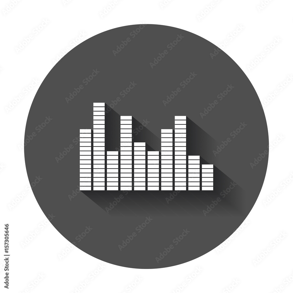 Vector sound waveforms icon. Sound waves and musical pulse vector illustration with long shadow. Vector sound waveforms icon. Sound waves and musical pulse vector illustration with long shadow.