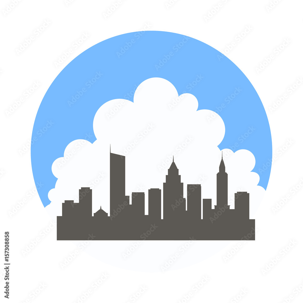 A city in front of a large cloud using positive & negative space.