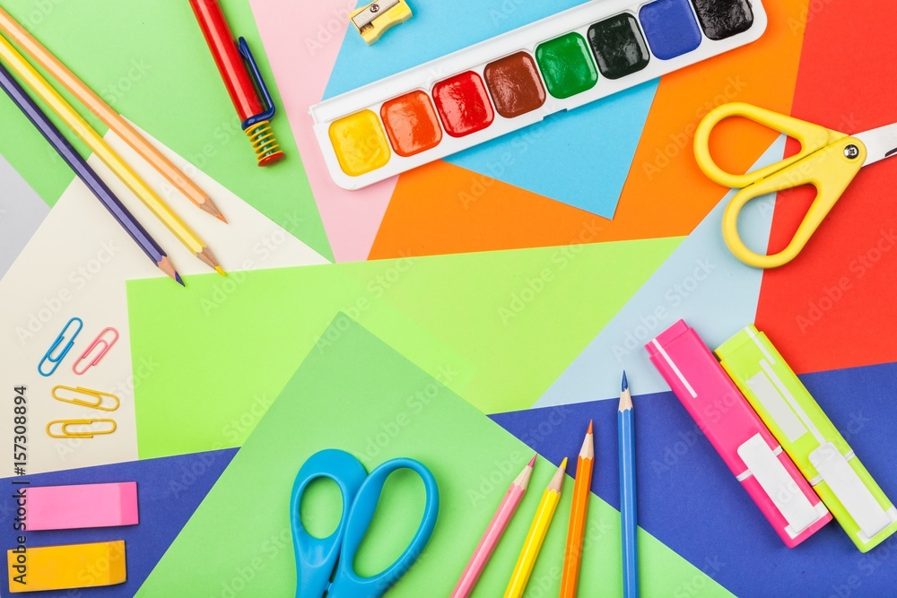 School and office supplies on tablet. School and office supplies on tablet.