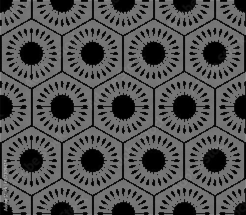 Halftone round black seamless background polygon round flower geometry cell frame