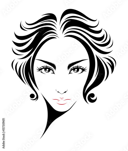 women short hair style icon, logo women on white background