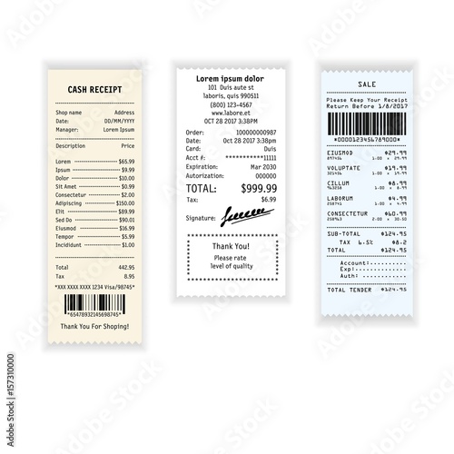 Receipt payment or cash check with prices from shop vector icon