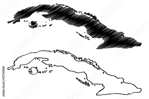 Cuba map vector illustration, scribble sketch Cuba