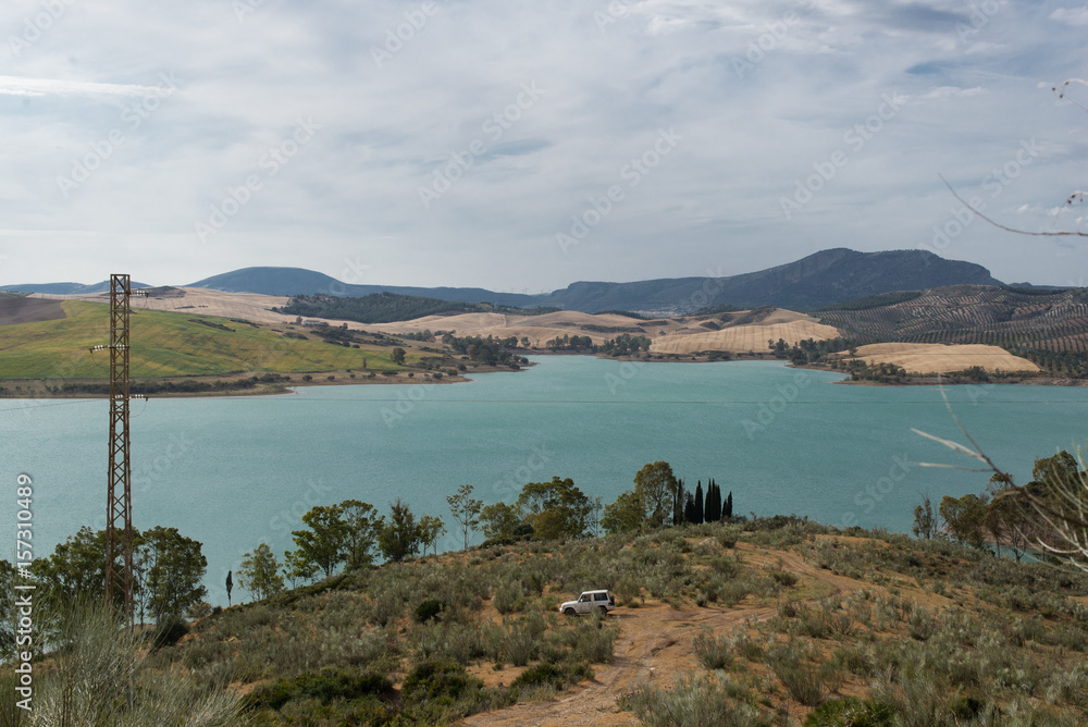 View of the lake.El Chorro , Malaga Province, Andalusia, Spain.