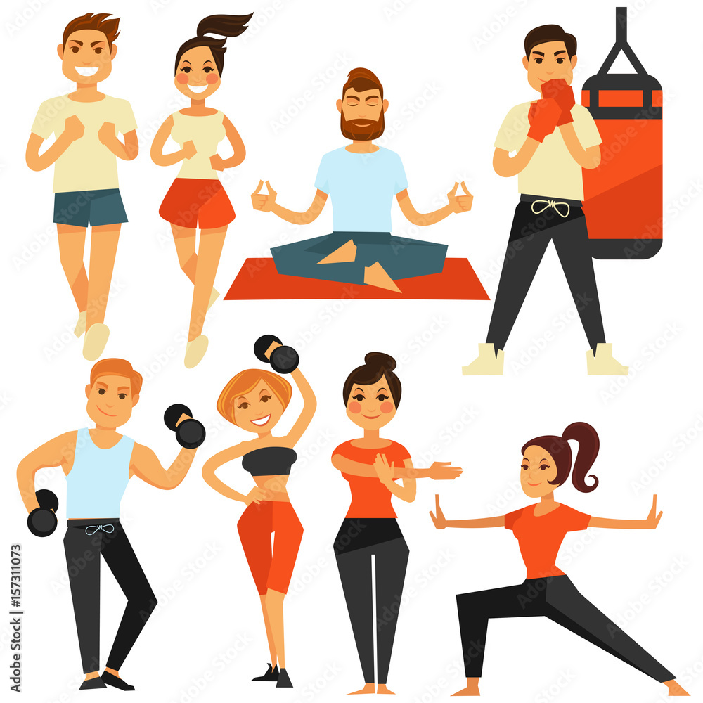 People fitness and sport exercise or training vector icons People fitness and sport exercise or training vector icons
