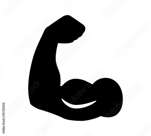 Fotografering Flexing bicep muscle strength or arm workout flat vector icon for exercise apps