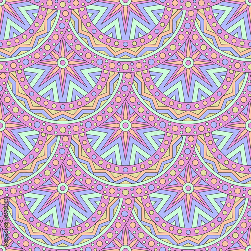 Seamless pattern with colored mandalas. Brazilian, Indian, Turkish