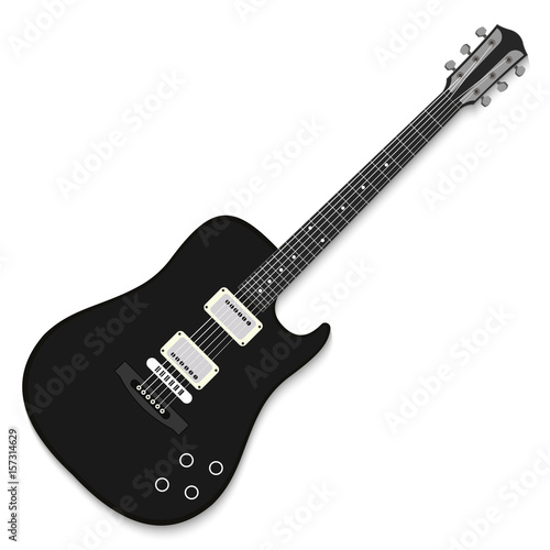 Musical instrument. Black electric guitar isolated on white background. Vector illustration photo