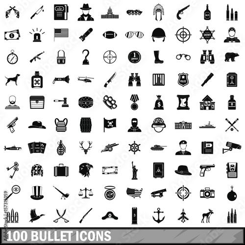 100 bullet icons set, simple style 