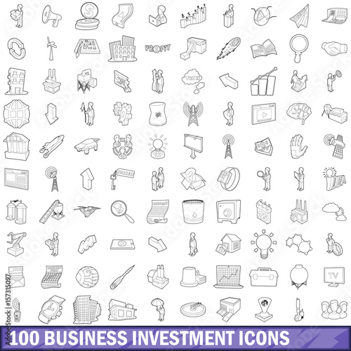 100 business investment icons set  outline style